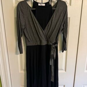 Bailey 44 Charcoal and Black Long Sleeve Wrap Dress